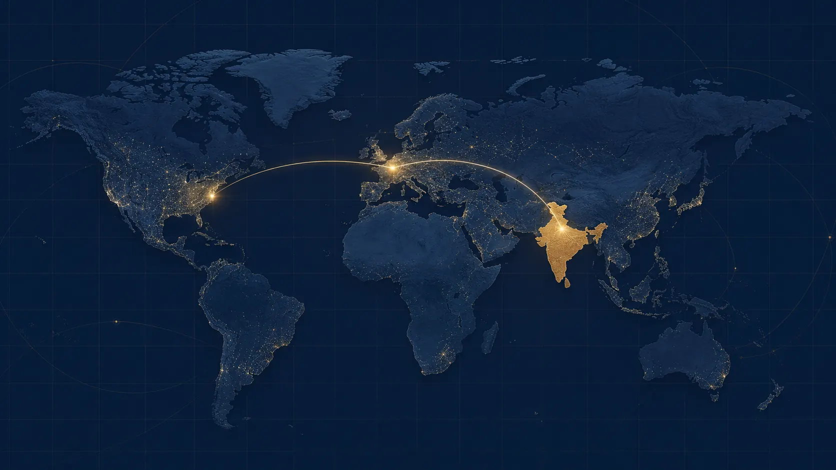 India-centered global map showing KADAK Energy Systems' priority market in India with capital corridors linking Europe and the United States.
